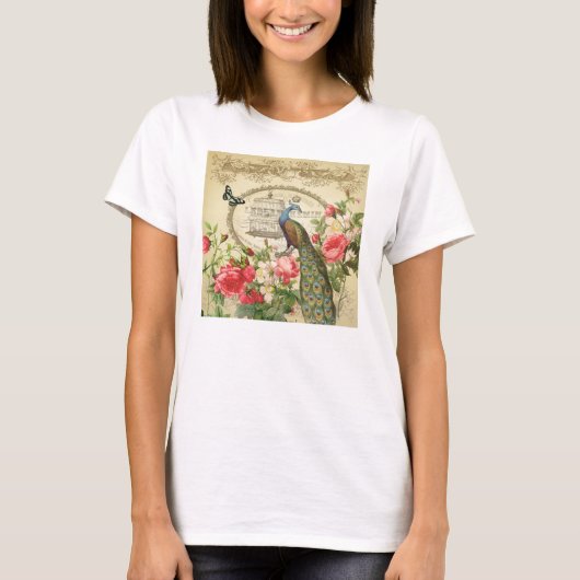 Franse Shabby Chic Peacock T-shirt (Voorkant)
