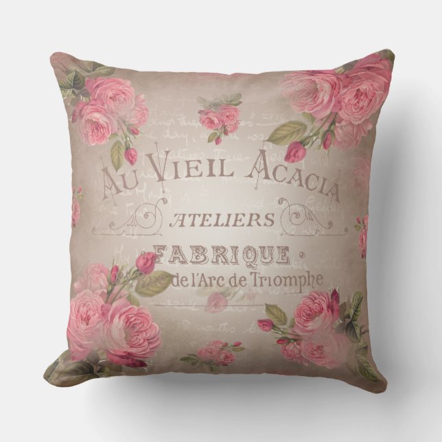 franse shabbychic rozen roze floraal kussen (Voorkant)