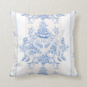 Franse, sjofele elegant, vintage, lichtblauw, wit, kussen