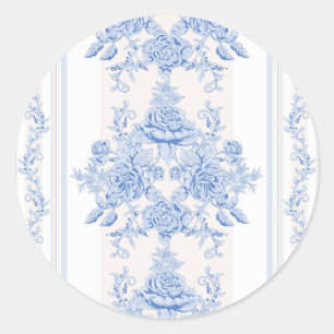 Franse, sjofele elegant, vintage, lichtblauw, wit, ronde sticker