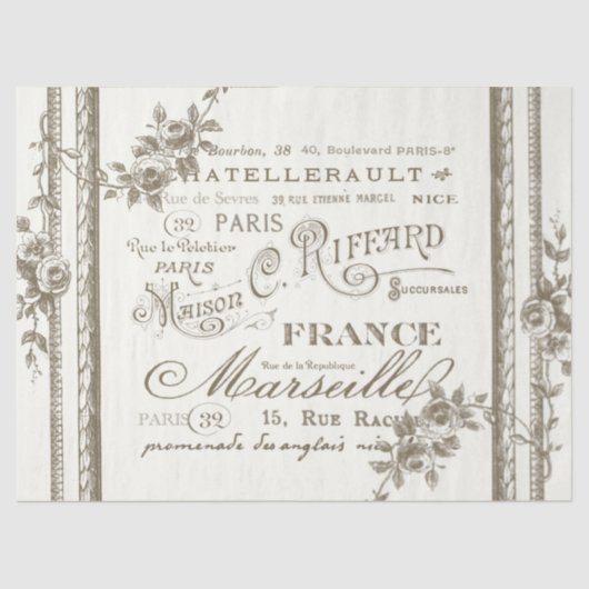 Franse stad Names Floral Roos Border  Craft Tissuepapier (Voorkant)