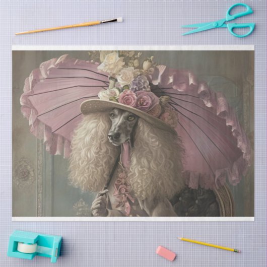 Franse standaard poedel in roze decoupage tissuepapier (Craft)