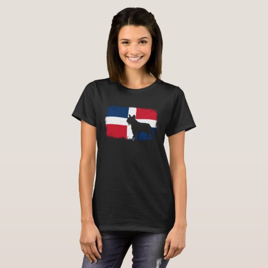 Franse stier hond Dominicaanse Republiek vlag fran T-shirt (Voorkant volledig)