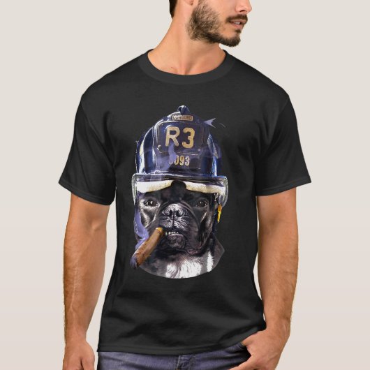 franse stierenhond bij brandweerman helm cigar t-shirt (Voorkant)