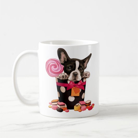 Franse stierenhond en Snoep Koffiemok (Links)