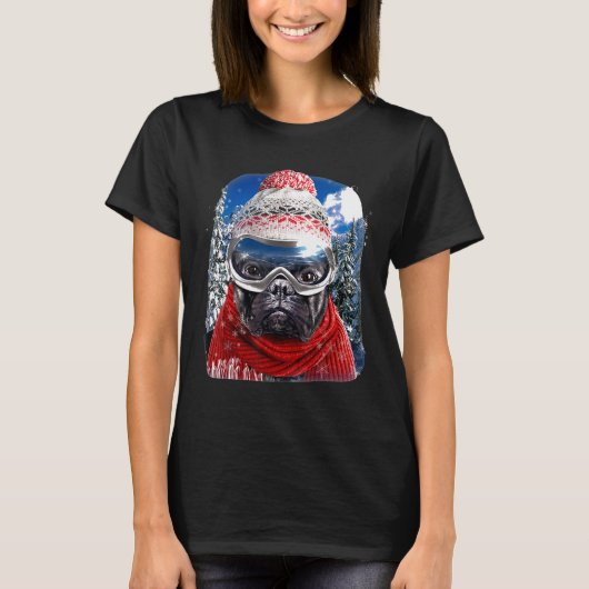 Franse stierenhond in Winter skki Draag T-shirt (Voorkant)