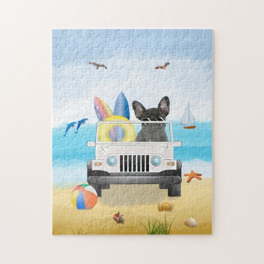 franse stierenhond Rijden op strand Legpuzzel (Verticaal)