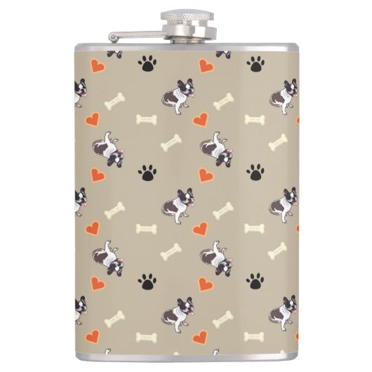 Franse stierenhonden-, honden- en poeppatronen heupfles (Voorkant)