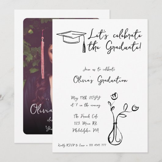 Franse stijl Afstuderen uitnodigingsaankondiging Kaart (Voorkant / Achterkant)