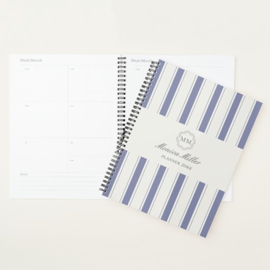 Franse stijl blauw gestreepte monogram Planner (Display)