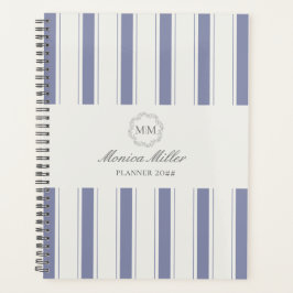 Franse stijl blauw gestreepte monogram Planner
