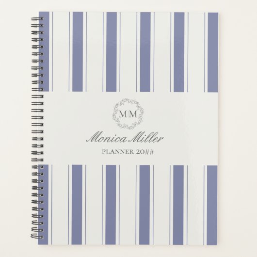 Franse stijl blauw gestreepte monogram Planner (Voorkant)