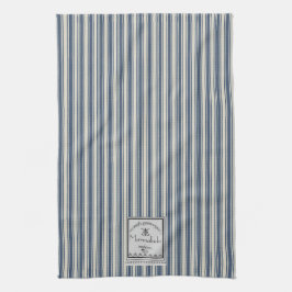 Franse stijl blauwe crème strepen marmelade label theedoek