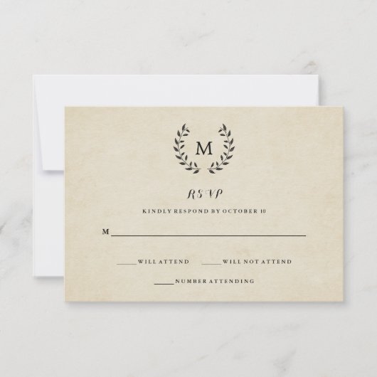  Franse Stijl Krans en Monogram RSVP Kaartje (Voorkant)