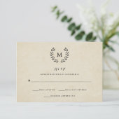  Franse Stijl Krans en Monogram RSVP Kaartje (Staand voorkant)