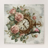 Franse stijl shabby chic Klok Rozen Bird Legpuzzel (Horizontaal)