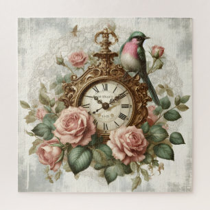  Franse stijl shabby chic Klok Rozen Bird Legpuzzel