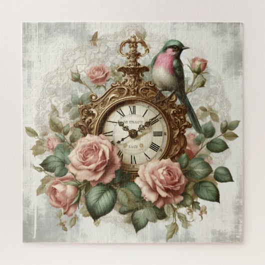 Franse stijl shabby chic Klok Rozen Bird Legpuzzel (Verticaal)