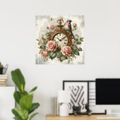  Franse stijl shabby chic Klok Rozen Bird Poster (Thuiskantoor)
