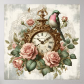  Franse stijl shabby chic Klok Rozen Bird Poster (Voorkant)