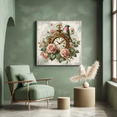  Franse stijl shabby chic Klok Rozen Bird Poster