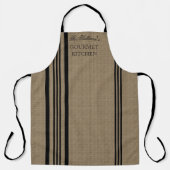 Franse stijl Stripe Burlap Kijk uit | Zwarte naam Schort (Voorkant)