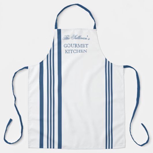 Franse stijlstreep - blauw | Witte benaming Schort (Voorkant)