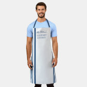 Franse stijlstreep - blauw | Witte benaming Schort (Gedragen)