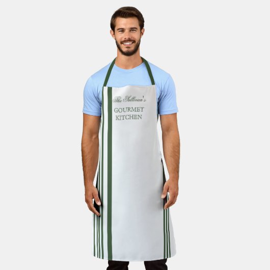 Franse stijlstreep - groen | Witte benaming Schort (Gedragen)