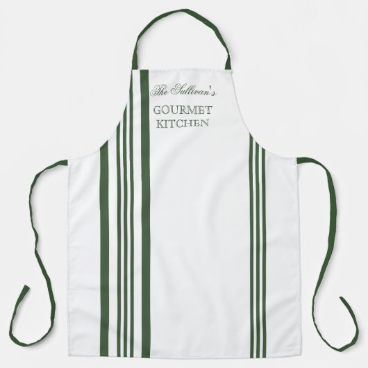 Franse stijlstreep - groen | Witte benaming Schort (Voorkant)