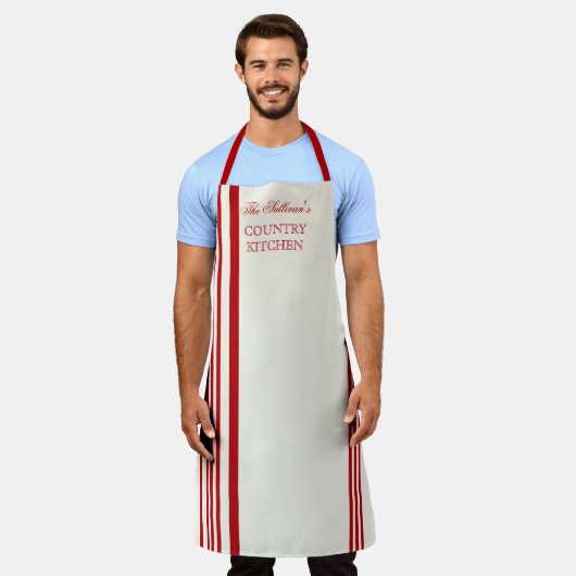 Franse stijlstreep - rood | Off White Name Schort (Gedragen)