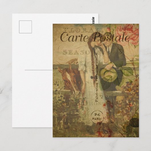 Franse  Stijlvrouw, Man en paarden Briefkaart (Voorkant / Achterkant)