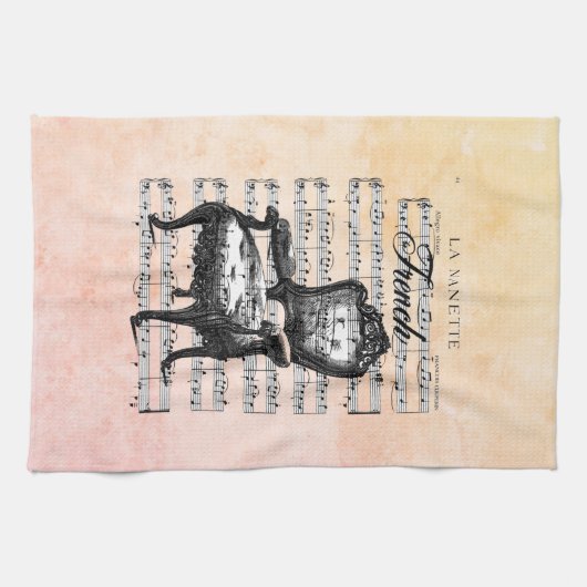  Franse stoel en blad muziek Theedoek (Horizontaal)