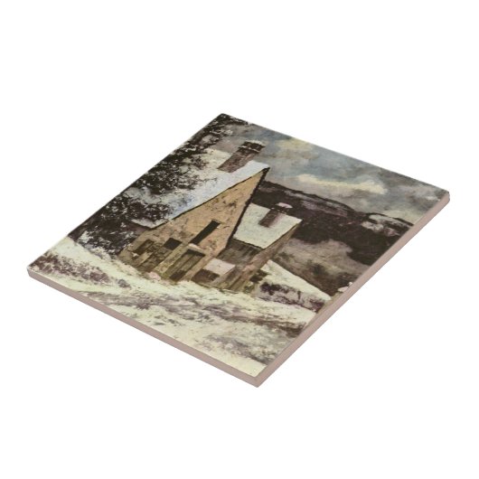 Franse straat in Winter (Gustave Courbet) Tegeltje (Zijkant)