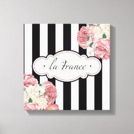 Franse strepen en Rozen Canvas Afdruk