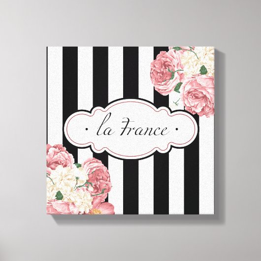 Franse strepen en Rozen Canvas Afdruk (Voorkant)