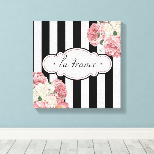 Franse strepen en Rozen Canvas Afdruk (Insitu (Houten vloer))