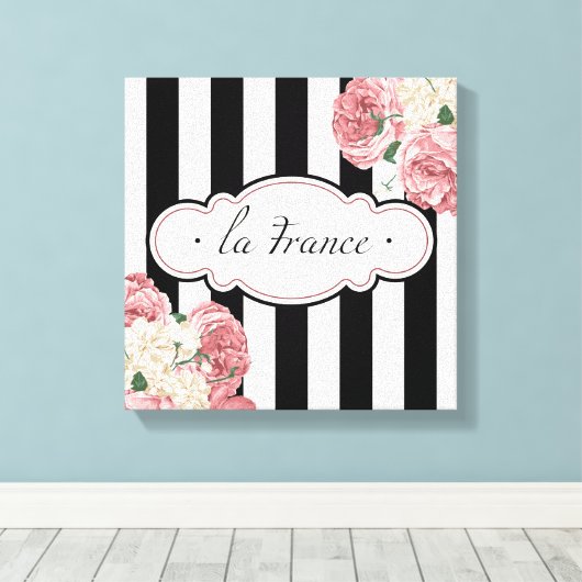 Franse strepen en Rozen Canvas Afdruk (Insitu (Houten vloer))