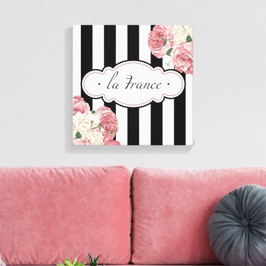 Franse strepen en Rozen Canvas Afdruk (Insitu (Woonkamer))