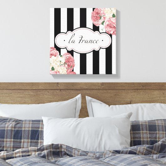 Franse strepen en Rozen Canvas Afdruk (Insitu (Slaapkamer))