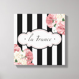 Franse strepen en Rozen Canvas Afdruk