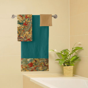 Franse Tapestry Jewel Tone Blauwgroen Groen Bad Handdoek