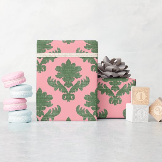 Franse Tapijt Groen en Roze Cadeaupapier (Baby Shower)