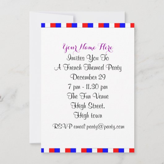 Franse themapartij kaas en wijn kaart (Achterkant)