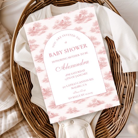 Franse Toile Baby Shower Roze Kaart