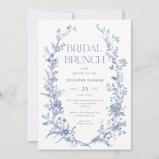 Franse Toile Blauwe Bruidsbrunch Kaart (Voorkant)
