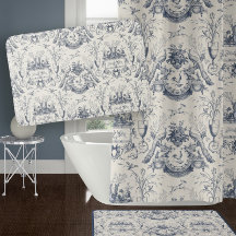 Franse Toile Blauwe Pauw Vintage Haan en Konijn