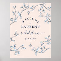 Franse Toile Blauwe & Roze Bruiloft Feest Welkom 