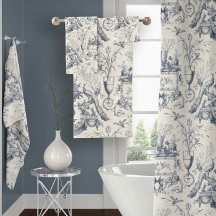 Franse Toile Blauwe Vintage Pauw Haan en Konijn
