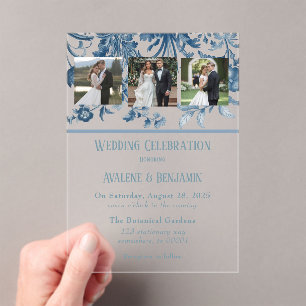  Franse Toile Bloemen Trouwfoto Acryl Uitnodigingen